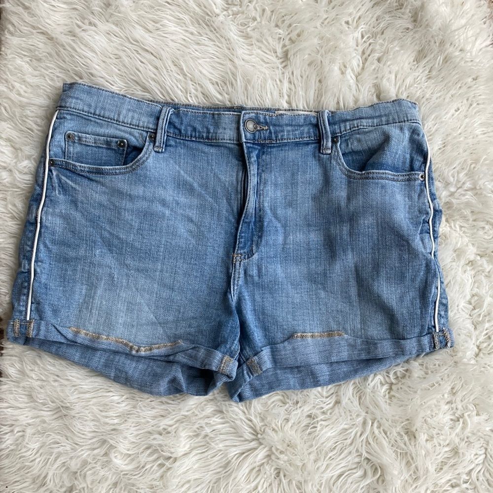 Cosmic Blue Love Five Pocket High Rise Cuffed Hem Light Wash Shorts Size 33